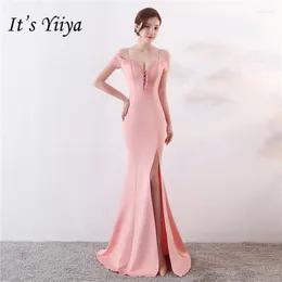 Party Dresses It's Yiiya Black Pink Evening Dress Floor-length Short Sleeve Elegant Boat Neck Long Porm Fashion Formal Gown C068