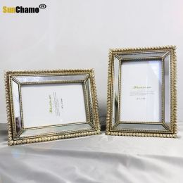 Frame New Nordic Mirror Glass Photo Frame 2.5 Inch 6 Inch Retro Carved Fourleaf Clover Set Highend Exquisite Model Room Resin