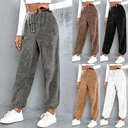 Women's Pants Joggers With Fur Warm Loungewear Fleece Winter Casual Trousers Leisure Solid Color Leggings Lady's Clothings