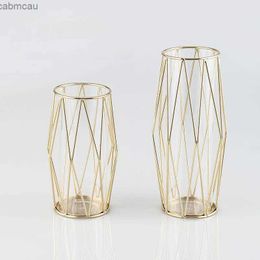 Vases Nordic Diamond-shaped Iron Art Glass Vase Gold Plated Flower Vase Tabletop Vase Flower Pot Home Wedding Decoration