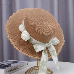 Wide Brim Hats Summer For Women Countryside Flowers Grass Hat Women's Flat Top Sun Bow Shading Chapeu Panama Feminino