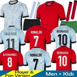 2024 EURO Portuguusa Portugal Soccer Jerseys Ronaldo Joao Felix Pepe Bermardo B.Fernandes Camisa de Futebol 24 25 J.Moutinho Camisa de futebol masculino Kit Women Women di Di