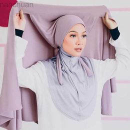 Hijabs YZ24 Malay Chiffon Hijab Scarf With Bandage Non-Slip Muslim Women Breathable Islam Long Shawl Headband Fashion Turban Headwrap d240425