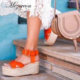 Designer Women's Wedge Sandals Shoes Woman Platform Heel Sandals Cow Leather Summer Lady Hemp Espadrilles Sandal Size 33-43 240415