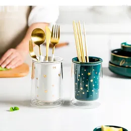 Storage Bottles Pattern Ceramic Chopstick Rest Kitchen Tableware Rack Drain Holder Household Kitchenware Glass Bottle