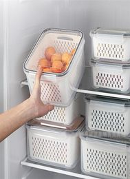3pcs Refrigerator Storage Box Fridge Fresh Kitchen Organizer Vegetable Fruit Boxes Drain Basket Containers Lid 2202123338825