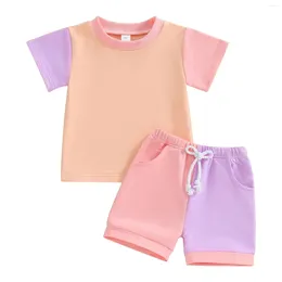 Clothing Sets Toddler Boys' Summer Set Round Neck Short Sleeve T Shirt And Two Colour Shorts With Pockets For Boys Tie Bow