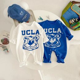 One-Pieces 7267 Newborn Clothes Cotton Boy's Jumpsuit 2023 Autumn New Cartoon Girl's One Piece Clothes Casual Climbing Clothes
