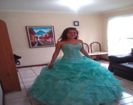 2018 New Elegant Ball Gowns Mint Blue Quinceanera Dresses With Beads Crystals Lace Up Sweet 16 Dresses 15 Year Prom Gowns Stock QS6746881