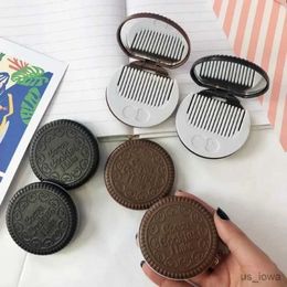 Mirrors Chocolate Biscuit Round Folding Make Up Mirror Ins Kawai Outside Women Small Cocoa Mirror with Combs Black Coffee