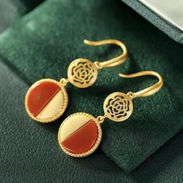 Dangle Earrings Original Southern Red Tourmaline For Women Creative Semi-Chinese Style Retro Charm Peony Elegant Brand Jewellery
