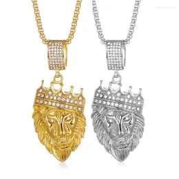 Pendant Necklaces Hip Hop Bling Iced Out Stainless Steel Crown Male Lion Pendants Necklace For Men Rapper Jewelry Gold Silver Color