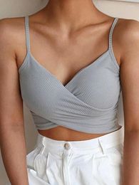 Women's Tanks Fashion Sexy Women V Neck Pure Colour Patchwork Crop Tops Sleeveless Camisole Tank Casual Summer Ladies Slim Vest