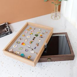 Bins Chzimade Bar Badge Storage Box Transparent Dustproof Chest Pin Box Medal Display Stand Jewelry Medal Collection Display Frame