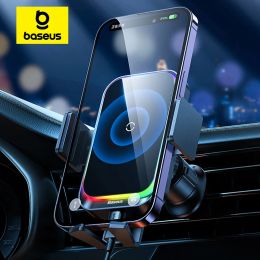 Stands Baseus Car Phone Holder Infrared RGB15W QI Wireless Phone Charger for iPhone Xiaomi Samsung Car Mount Fast Charging Easy Control