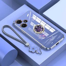 Cell Phone Cases Redmi 12 5G Case Luxury Diamond Ring Cover For mi Redmi 12 5G Note12 Pro 13C Phone Case With Lanyard Plating Case Redmi12 4G 240423