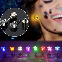 Party Decoration 1PC LED Earrings Glowing Light Up Diamond Crown Ear Drop Pendant Stud Stainless Multi-color For Christmas Halloween Gift