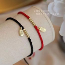 Charm Bracelets Fashion Gold Colour Blessing Beads Fu Lucky Bracelet For Women Men Red Black Rope Size Adjustable