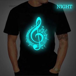 Men's T-Shirts Luminous Music Symbol Print Goth T-Shirt Black Mens Custom Tee Shirt Summer Men T Shirt Plus Size Graphic T Shirts Tops MaleL2404