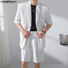 Casual Stylish Style Sets INCERUN Men Short Sleeved Suits Jackets Shorts Simple All-match Solid Comfortable Two-piece S-5XL 240423