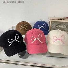Ball Caps Korean Pink Bow Embroidered Baseball Hat Spring/Summer Sunscreen Version Cute and Beautiful Womens Hat Q240425