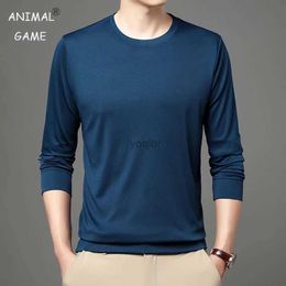 Men's T-Shirts Autumn Casual Loose Sweaters Man Long Sleeve Pullover Male Warm Fashion Solid Color Clothes Cotton Classic Plain TshirtL2425
