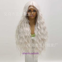 100% Human Hair Full Lace Wigs Wig femininity front lace white silver wig long curly hair fluffy natural split Chicken rolls corn perm
