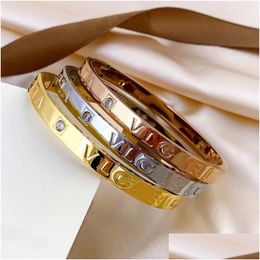 Bangle High-Quality Designer Bracelets Uni Letter Cuff Luxury Wrist Jewelry 18K Gold Plated Stainless Steel Embossed Stamp Wristband C Dhnld