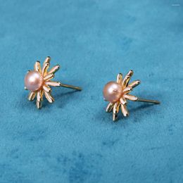 Stud Earrings Natural Freshwater Pearl Pink Daisy For Jewellery Making DIY Women Party Banquet Gift