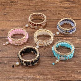 Beaded 4Pcs Bohemian Bracelet Sets for Women Stackable Glass Acrylic Beads Chain Stretch Bracelets Boho Dainty Jewellery Best Friend Gif