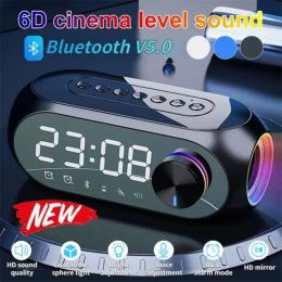 Clocks Multifunction S8 Wireless Bluetooth Speaker Mirror Alarm Clock Stereo Speakers Table Clock FM Radio TF Card Dual Alarm Clock