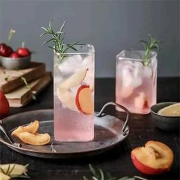 Tumblers 1PCS Creative Thin Highball Glasses Square Glass Transparent Cold Drink Large Capacity Iced Coffee Milk Tea Red Wine Beer H240425