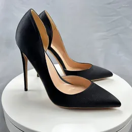 Dress Shoes D'Orsay & Two-Piece Black Stain Women Pumps Pointed Toe High Heels Party Fashion 2024 Office Lady Size 33-45