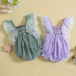 One-Pieces New Infant Toddler Newborn Baby Girls Fly Sleeve Embroidery Butterfly Pleated Sunsuit Jumpsuit Casual Clothes Baby Rompers