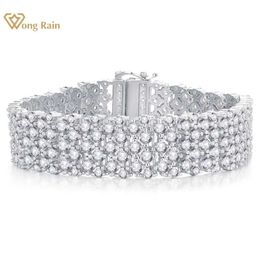 Beaded Wong Rain Luxury 100% 925 Sterling Silver 14MM Lab White Sapphire Gemstone Women Bracelets Bangle Wedding Party Fine Jewellery 240423