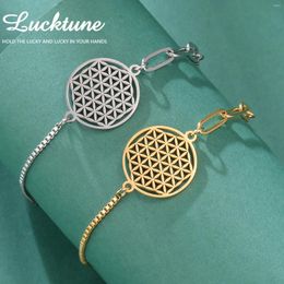 Charm Bracelets Lucktue Flower Of Life Bracelet Stainless Steel Viking Amulet Asymmetry Chain For Women Men Vintage Jewelry Gift