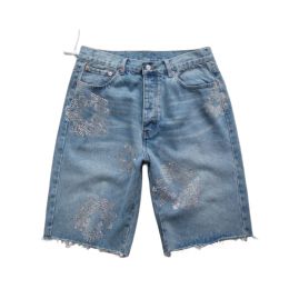 Flower jeans 2024 Mens luxury designer Mens shorts Jeans Men Jean flower Diamond Denim shortpants Slim Mens jeans street Hip hop J8RU