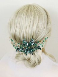 Wedding Hair Jewellery Green Crystal Bride Hair Comb Rhinestone Wedding Head Jewellery Bridal Hair Accessories for Women and Girls Bridesmaid Decor Gifts d240425