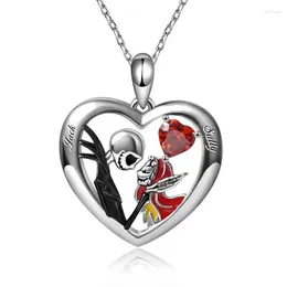 Pendant Necklaces Halloween Creative Heart-shaped Skull Necklace For Women Gothic Ghost Couple Heart Chains Punk Party Jewelry