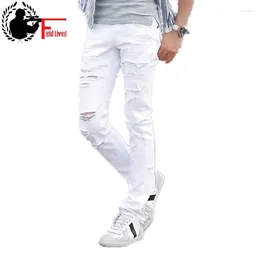 Men's Jeans 2024 Slim Fit Skinny Ripped Men Destroyed Torn Holes Fashion Summer Denim Pants Male White Cowboy Trousers