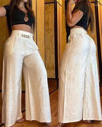 Women's Pants Casual Women High Waist Chain Decor Europe & America Fashion Plain Pocket Design Daily Vacation Wide Leg Trousers