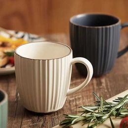 Tumblers 280ml Striped Ceramic Coffee Mug Couple Breakfast Milk Cup with Handle Home Office Juice Water Cups Party Festival Gift 1pcs H240425