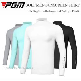 T-Shirts PGM Summer Male Cooling Ice Silk Golf Shirt LongSleeve Sunscreen Golf Underwear Men Breathable UVproof Tops Elastic Tshirt
