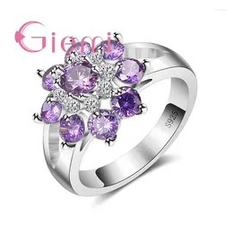 Cluster Rings Big Purple Flower Crystal Finger Ring For Wedding Anniversary 925 Silver Jewellery Generous Accessories Lover Gifts