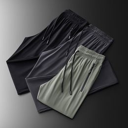 Custom breathable ice silk casual trousers men's loose waist speed dry men's large size summer straight tube summer thin trousers