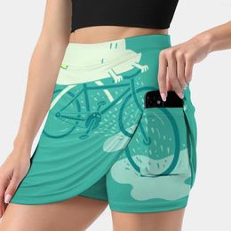 Skirts Weather Cycles Women's Skirt Y2K Summer Clothes 2024 Kpop Style Trouser With Pocket Cute Sun Cloud Rain Bike