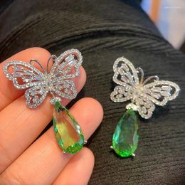 Dangle Earrings Full CZ Zircon Hollow Butterfly Waterdrop 925 Needle Platinum Plated Teardrop Crystal Jewellery For Women