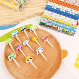 Forks 6/11Pcs Cartoon Car Airplane Fruit Plastic Mini Kids Cake Toothpick Dessert Fork Picks Bento Lunch Box Decor