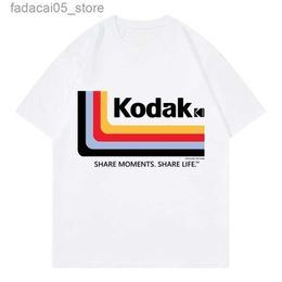 Men's T-Shirts 2024 Korean Summer New Style Cotton T-Shirt Mens Hip Hop Kodak Print T-Shirt Streetwear Harajuku Short Sleeve Womens Top Q240425