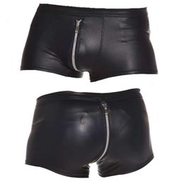 Luxury Underwear Mens Underpants Soft Faux Leather Zipper Boxers Male Comfortable High Quality Thin Fashion Briefs Drawers Kecks Thong S4KD